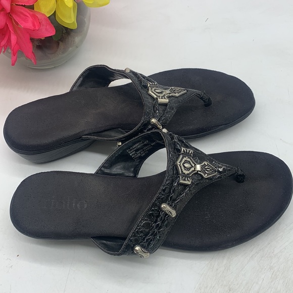 Rialto Black Silver Leather Kismet Thong Flip Flop Sandals Size 8.5 FFT5218E - Picture 4 of 10